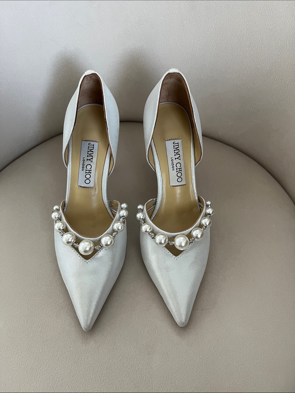 Jimmy Choo Pearl-Trim White Pointed-Toe Pumps